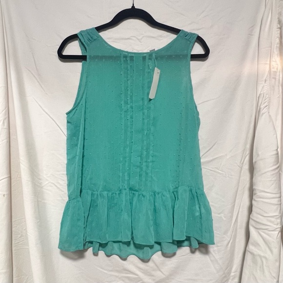 Elle Tops - NWT Elle Green Ruffled Peplum Tank Top Zipper Back Flowy Sheer Feminine Vacation